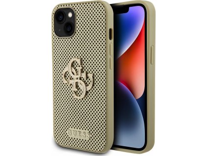 Guess Perforated 4G Glitter Metal Logo Kryt pre iPhone 15, Zlatý