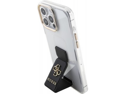 Guess Grip Stand 4G Metal Logo Kryt pre iPhone 15 Pro, Čierny