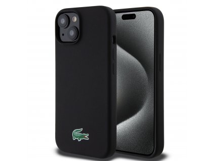 Lacoste Liquid Microfiber Croc Silikónový Kryt s MagSafe pre iPhone 15, Čierny