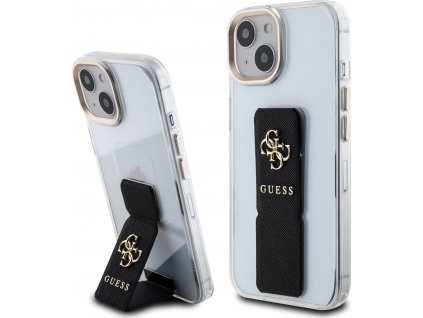 Guess PU Grip Stand 4G Metal Kryt pre iPhone 15, Čierny