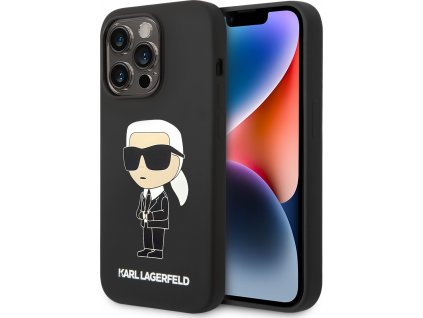 Karl Lagerfeld Liquid Ikonik Silikónový Kryt pre iPhone 15 Pro Max, Čierny
