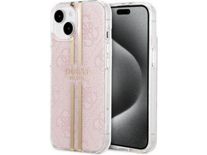 Guess IML 4G Gold Stripe Kryt pre iPhone 15, Ružový