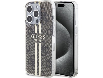 Guess IML 4G Gold Stripe Kryt pre iPhone 15 Pro, Hnedý