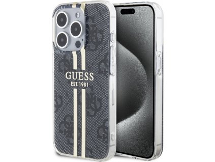 Guess IML 4G Gold Stripe Kryt pre iPhone 15 Pro, Čierny