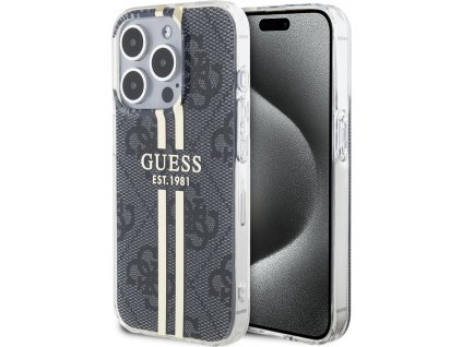 Guess 4G Gold Stripe Kryt pre iPhone 15 Pro Max, Čierny