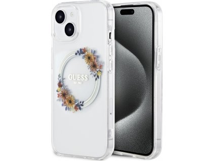 Guess Flowers Ring Glossy MagSafe Kryt pre iPhone 13 , Transparentný
