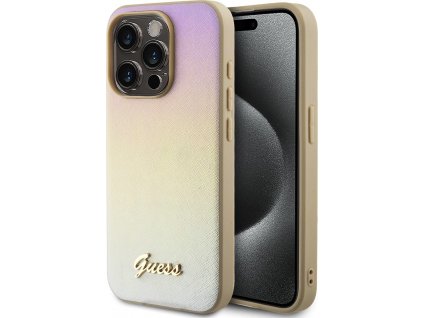 Guess Kožený Kryt pre iPhone 15 Pro Max, Zlatý