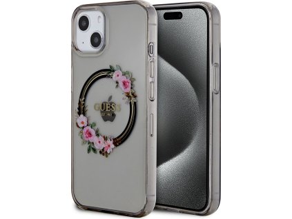 Guess Flowers Glossy Kryt s MagSafe Kryt pre iPhone 13, Čierny