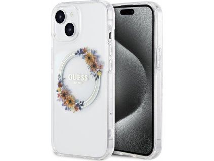 Guess Flowers Glossy Kryt s MagSafe pre iPhone 14, Transparentný