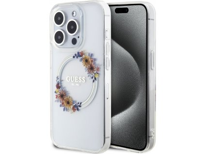 Guess Flowers Glossy Kryt s MagSafe pre iPhone 13 Pro Max, Transparentný