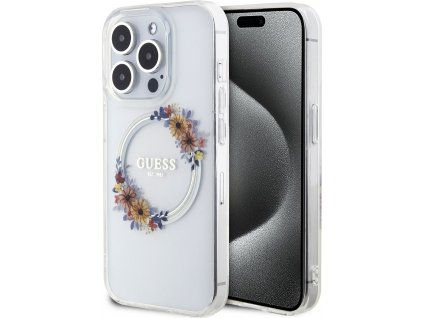 Guess Flowers Glossy Kryt s MagSafe pre iPhone 13 Pro, Transparentný