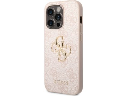 Guess PU 4G Metal Kryt pre iPhone 14 Pro Max, Ružový