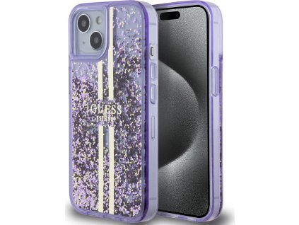 Guess PC/TPU Liquid Glitter Gold Stripe Kryt pre iPhone 15, Fialový