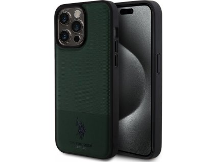 U.S. Polo PU Mesh Pattern Double Horse Kožený Kryt pre iPhone 15 Pro Max, Zelený