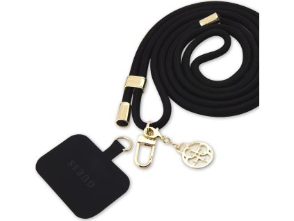 Guess Crossbody Cord 4G Charm Popruh, Čierny