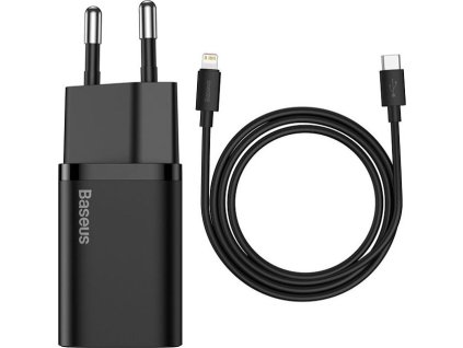 Baseus TZCCSUP-B01 Super Si Quick Nabíjačka USB-C 20W + Simple Wisdom Data Kabel Typ-C / Lighting 1m, Čierna