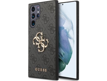 Guess 4G Metal Logo Kožený Kryt pre Samsung Galaxy S24 Ultra, Čierny