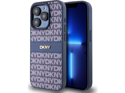 DKNY Repeat Pattern Tonal Stripe Kožený Kryt pre iPhone 15 Pro, Modrý