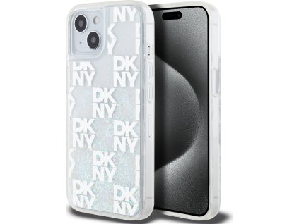 DKNY Liquid Glitter Checkered Pattern Kryt pre iPhone 15, Biely