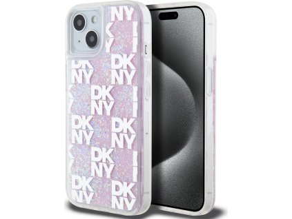 DKNY Liquid Glitter Checkered Pattern Kryt pre iPhone 15, Ružový