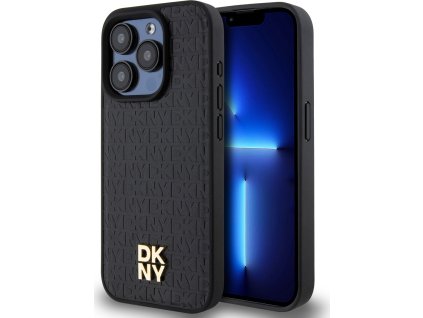 DKNY Repeat Pattern Stack Kožený Kryt s Magsafe pre iPhone 12/12 Pro, Čierny