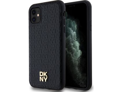DKNY Repeat Pattern Kožený Kryt s Magsafe pre iPhone 11, Čierny