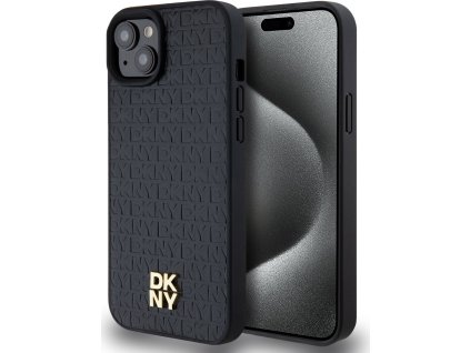 DKNY Kožený Repeat Pattern Kryt s Magsafe pre iPhone 13, Čierny