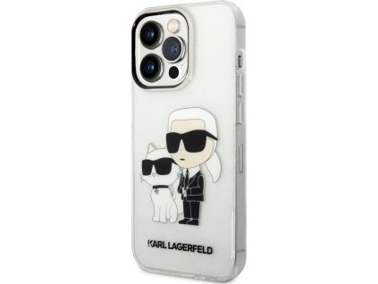 Karl Lagerfeld IML Glitter Karl and Choupette Kryt pre iPhone 14 Pro, Transparentný