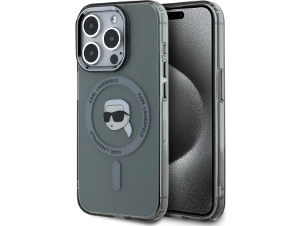 Karl Lagerfeld IML Karl Head Metal Frame Kryt s Magsafe pre iPhone 15 Pro, Čierny