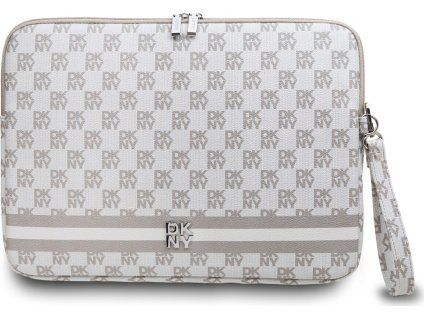 Checkered Pattern and Stripe Kožené puzdro na notebook 13/14", DKNY, Béžové