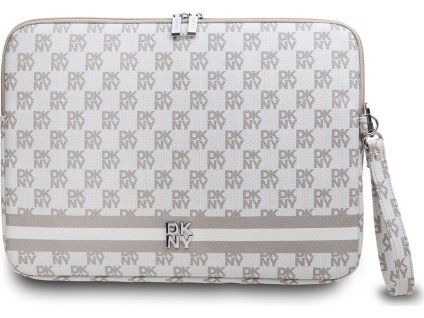 DKNY Checkered Pattern and Stripe Kožené puzdro na notebook 13/14", Béžové