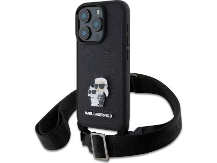 Karl Lagerfeld Saffiano Kryt s Popruhom pre iPhone 16 Pro, Čierny