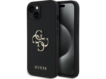 Guess PU Grained 4G Metal Logo Kryt pre iPhone 14, Čierny