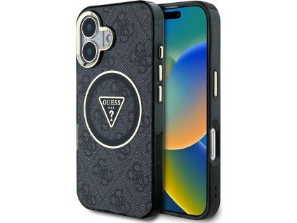 4G Glitter and Triangle Logo kryt s MagSafe pre Apple iPhone 16, Guess, Čierny
