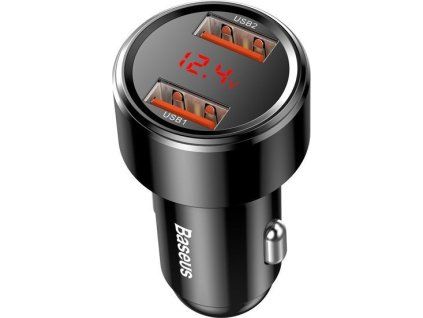 Magic nabíjačka do auta 2x USB 45W 6A s displejom, Baseus, Čierna