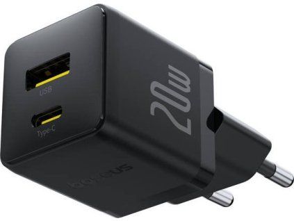 Rýchlonabíjačka do siete Palm 20W 1xUSB-A 1xUSB-C PD QC 3.0, Baseus, Čierna