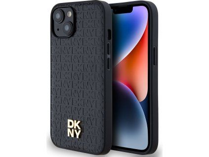 DKNY PU Leather Repeat Pattern Stack Logo Magsafe Zadný Kryt pre iPhone 15 Black