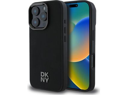 DKNY PU Leather Stack Logo Magsafe Zadný Kryt pre iPhone 16 Pre Black