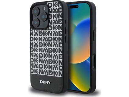 DKNY PU Leather Repeat Pattern Bottom Stripe MagSafe Zadný Kryt pre iPhone 16 Pre Max Black