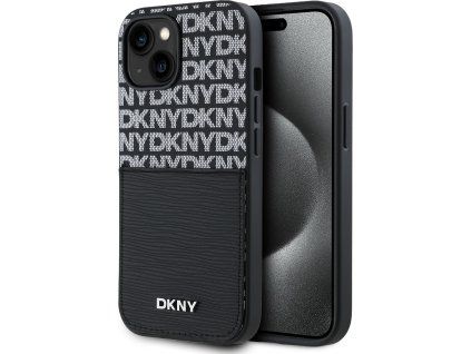 DKNY PU Leather Repeat Pattern Card Pocket Zadný Kryt pre iPhone 15 Black
