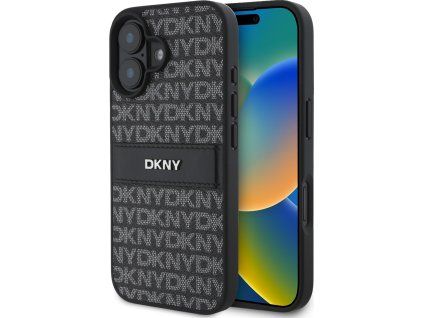 DKNY PU Leather Repeat Pattern Tonal Stripe Zadný Kryt pre iPhone 16 Plus Black