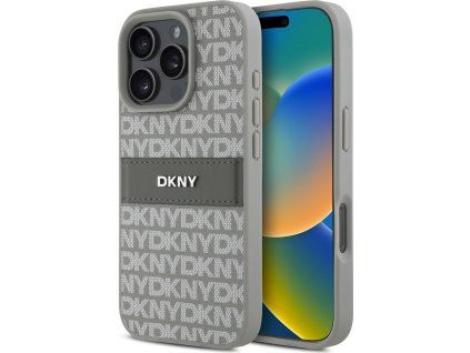 DKNY PU Leather Repeat Pattern Tonal Stripe Zadný Kryt pre iPhone 16 Pre Max Beige