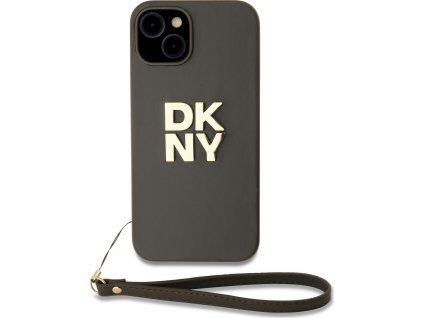 DKNY PU Leather Stack Logo Wrist Strap Zadný Kryt pre iPhone 13 Brown