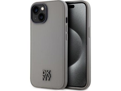 DKNY PU Leather Stack Logo Magsafe Zadný Kryt pre iPhone 15 Grey