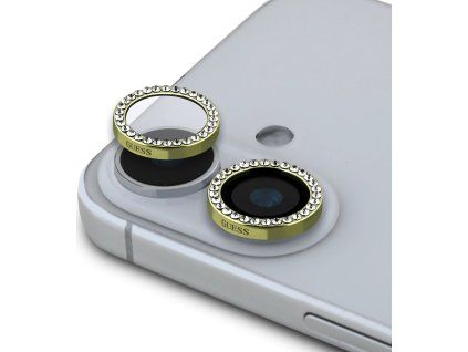 Guess Fixed Glitter Ochrana Čoček pre iPhone 16/16 Plus Gold
