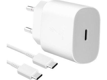 EP-TA800EWE + EP-DA905BWE Samsung 25W Cestovná nabíjačka + USB-C/USB-C Dátový Kábel White