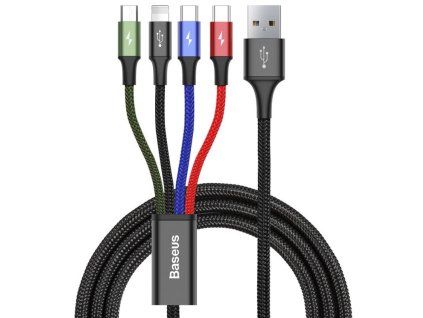 Fast 4in1 Kábel Lightning, 2x USB-C, Micro USB 3.5A 1.2m, Baseus, Čierny
