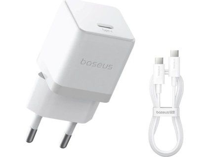 Nabíjačka Palm Fast USB-C 20W + Dátový Kábel USB-C/USB-C 1m, Baseus, Biela