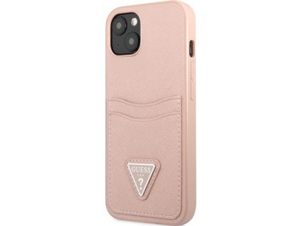 Guess Saffiano Double Card Kryt pre iPhone 13 mini, Ružový