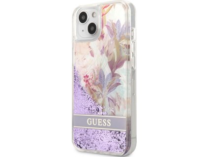 Guess Liquid Glitter Flower Kryt pre iPhone 13 mini, Fialový